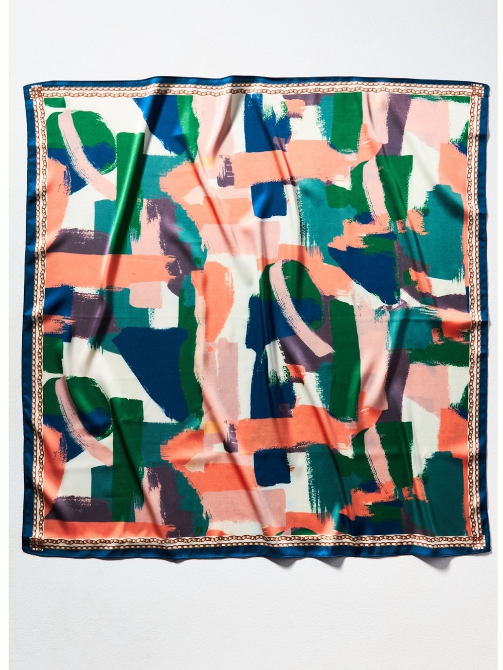 Anthropologie Silky Scarf Hair Head Bag New Colorful Wallpaper Blue Peach Green